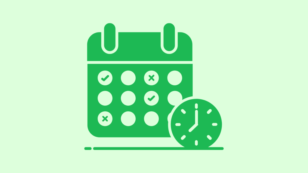 A picture of a calendar with x and crosses on to signify deadline dates. A small clock on the bottom is to represent that there is a time limit on deadlines.