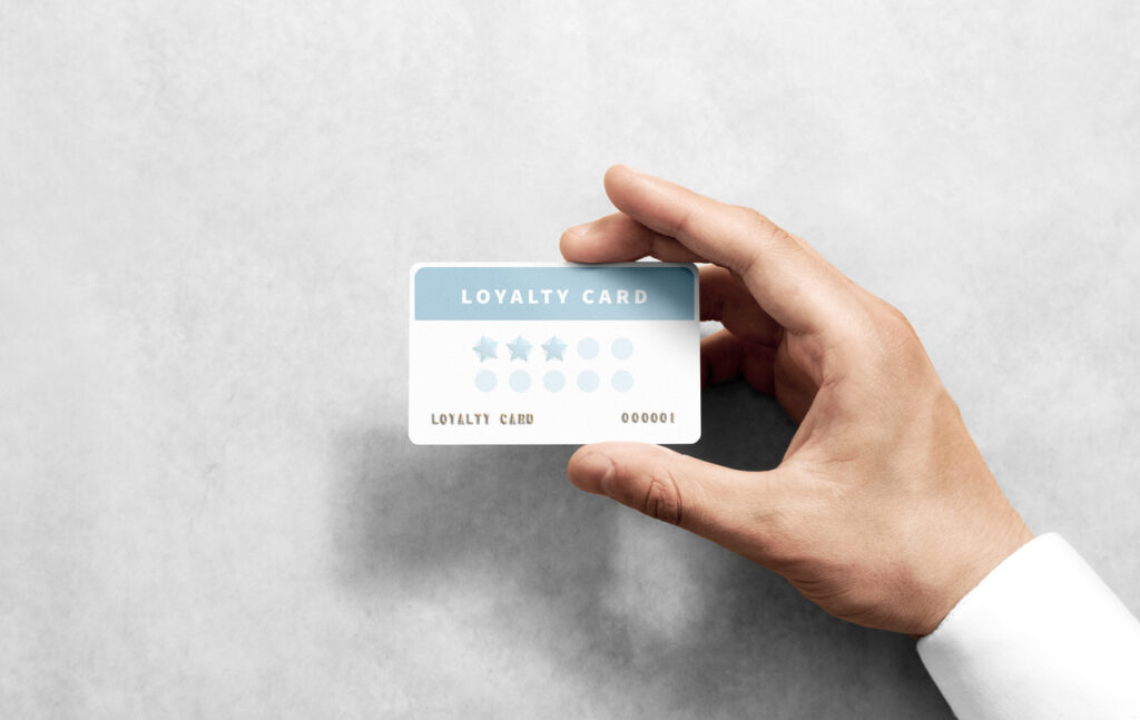 A customer holding discount (loyalty) card template with rounded corners. 